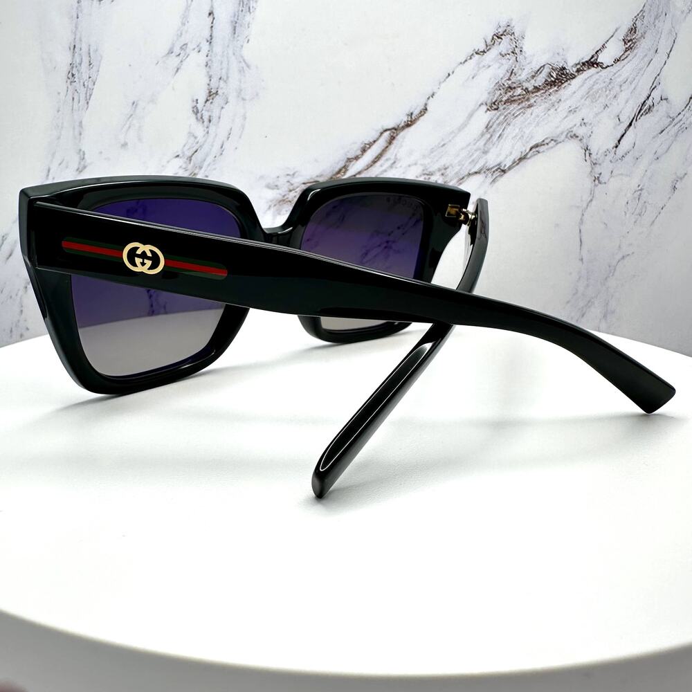 New GUCCI Sunglasses Black 54mm Square Gold Interlocking GG Red Green Web - Picture 14 of 16